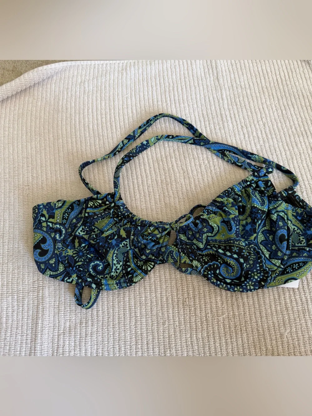 Shade & Shore Blue and Green Paisley Bikini Top - Picture 1 of 4